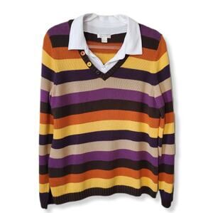 VTG 80s Stripe Sweater L Candy Corn Fall Goblincore Multicolor Layered Normcore